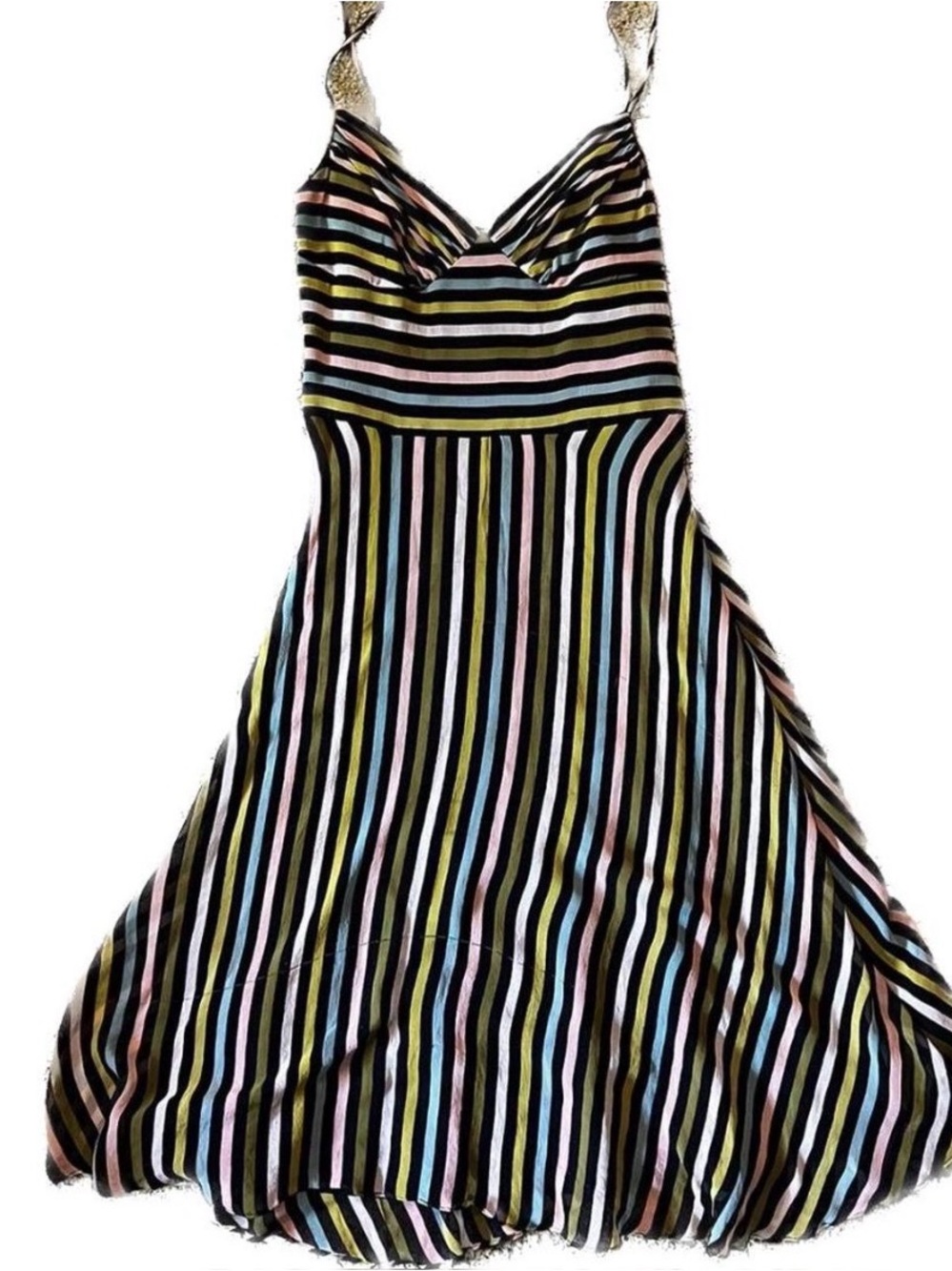 Betsey Johnson Black Midi Dress with Pastel Stripe Accents